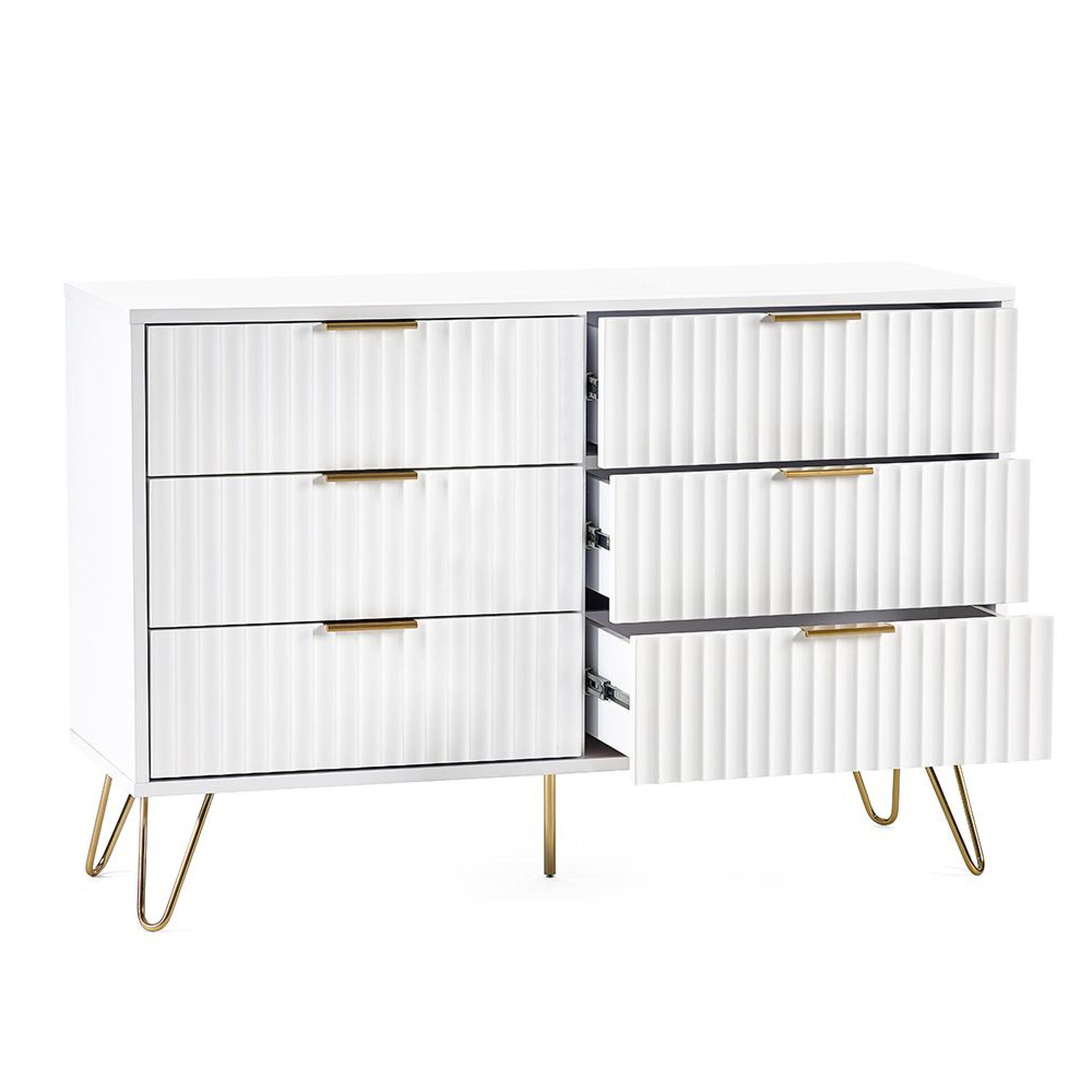 Murano Chest of Drawers - 6 Drawer - Wide - Ribbed - White