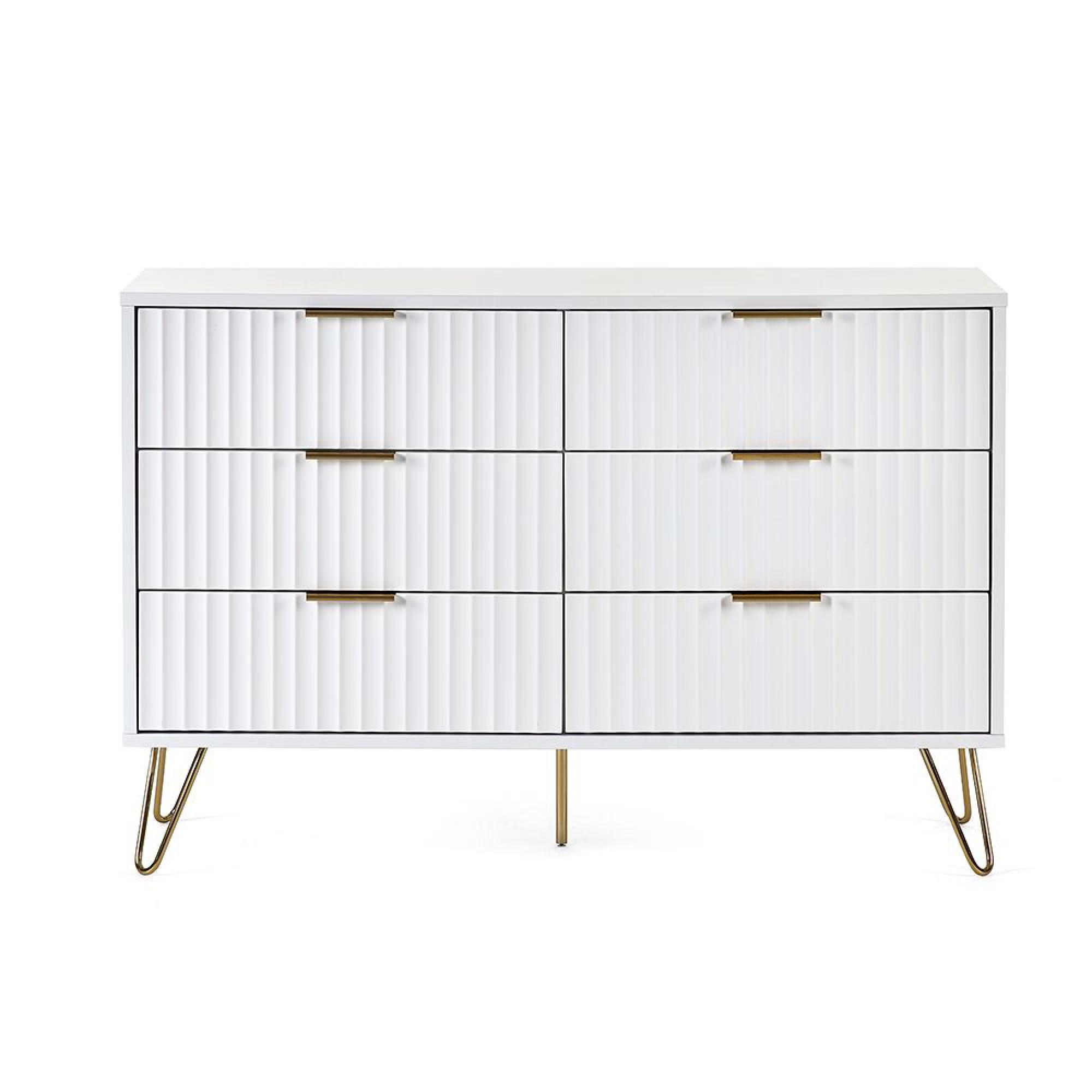 Murano Chest of Drawers - 6 Drawer - Wide - Ribbed - White