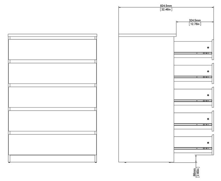 Naia Black 5 Drawer Chest