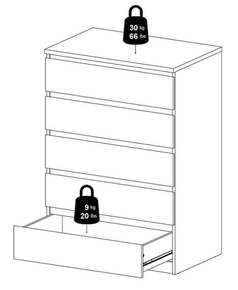 Naia Black 5 Drawer Chest