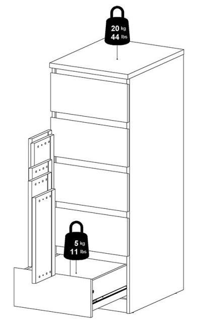 Naia Black 5 Drawer Narrow Chest