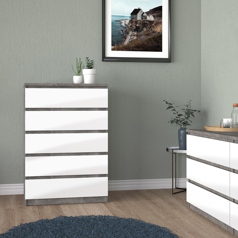 Naia Grey Concrete Effect 5 Drawer Chest