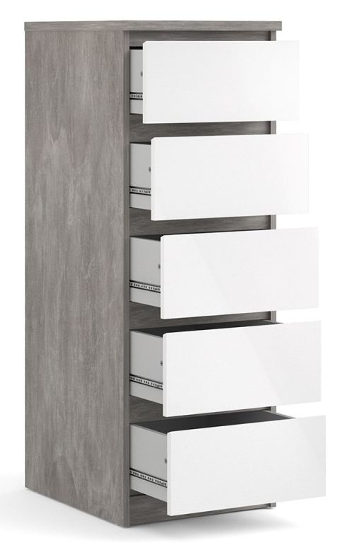 Naia Grey Concrete Effect 5 Drawer Narrow Chest