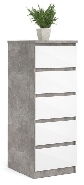 Naia Grey Concrete Effect 5 Drawer Narrow Chest