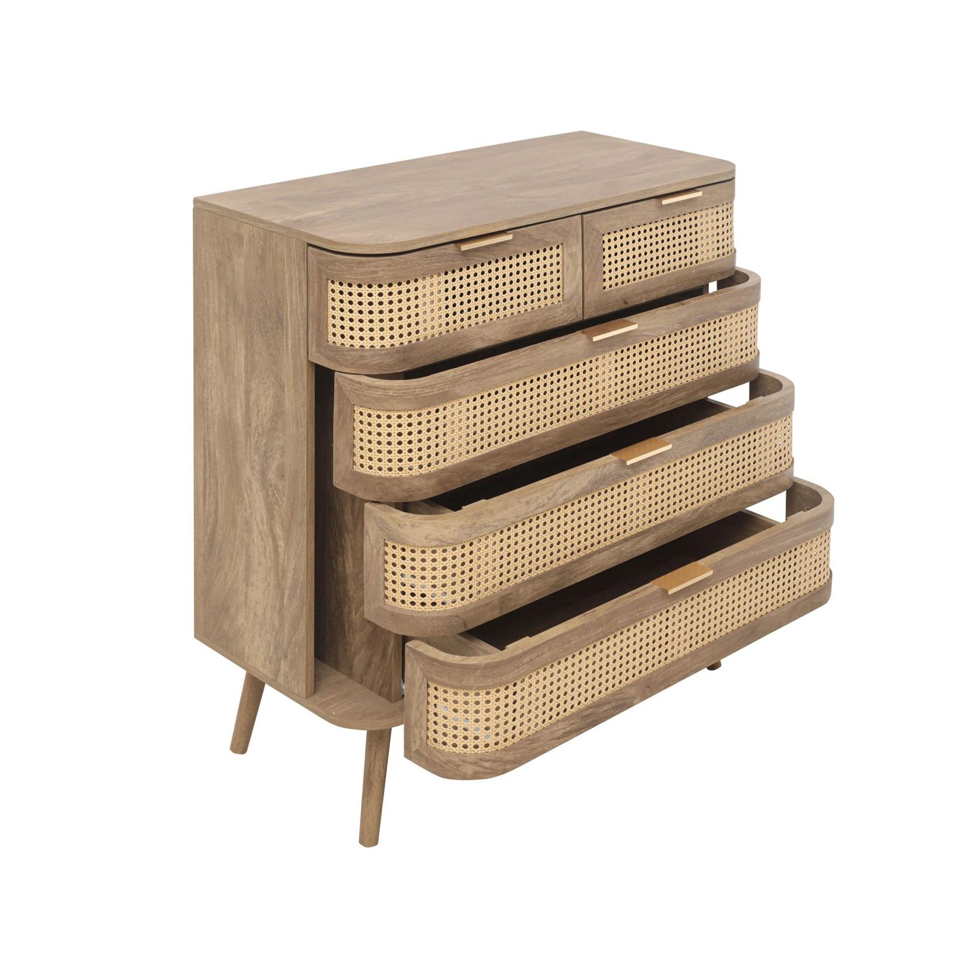 Noah Chest - 2+3 Drawer - Oak and Rattan