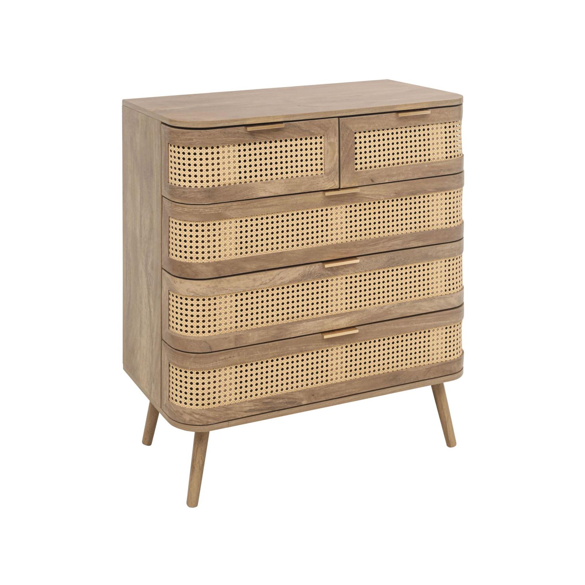 Noah Chest - 2+3 Drawer - Oak and Rattan