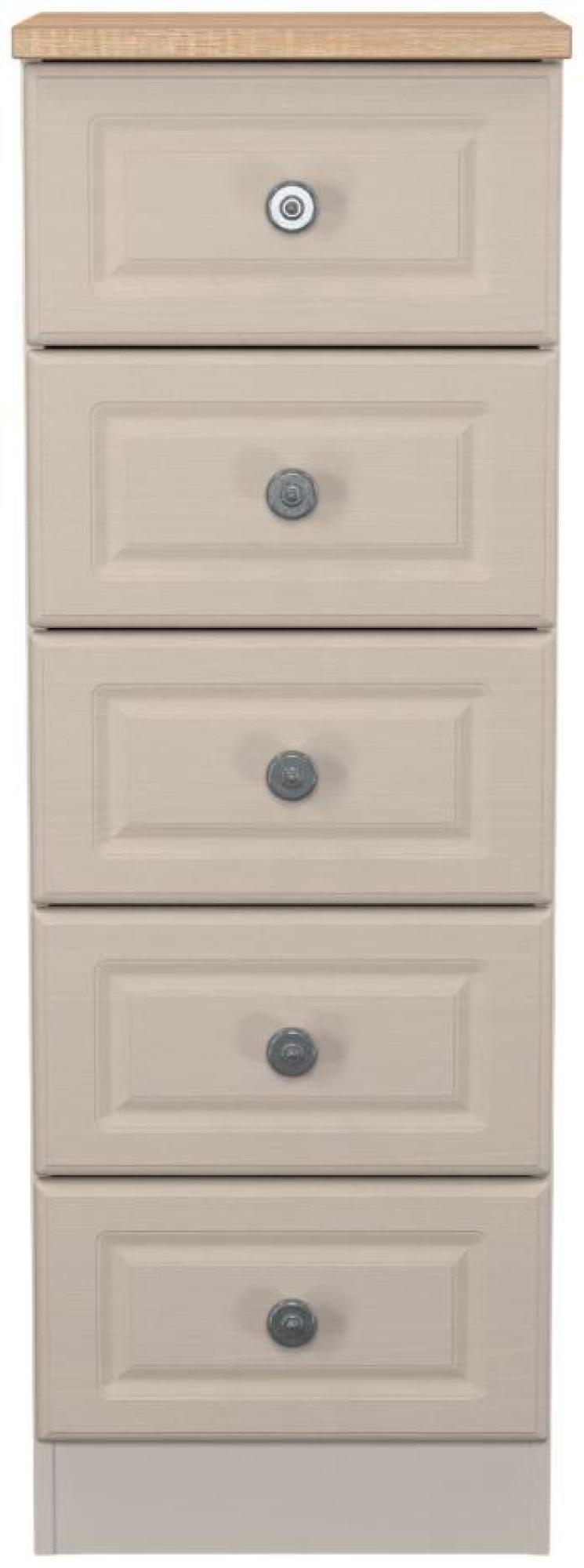 Norfolk Cashmere and Oak Effect 5 Drawer Narrow Chest