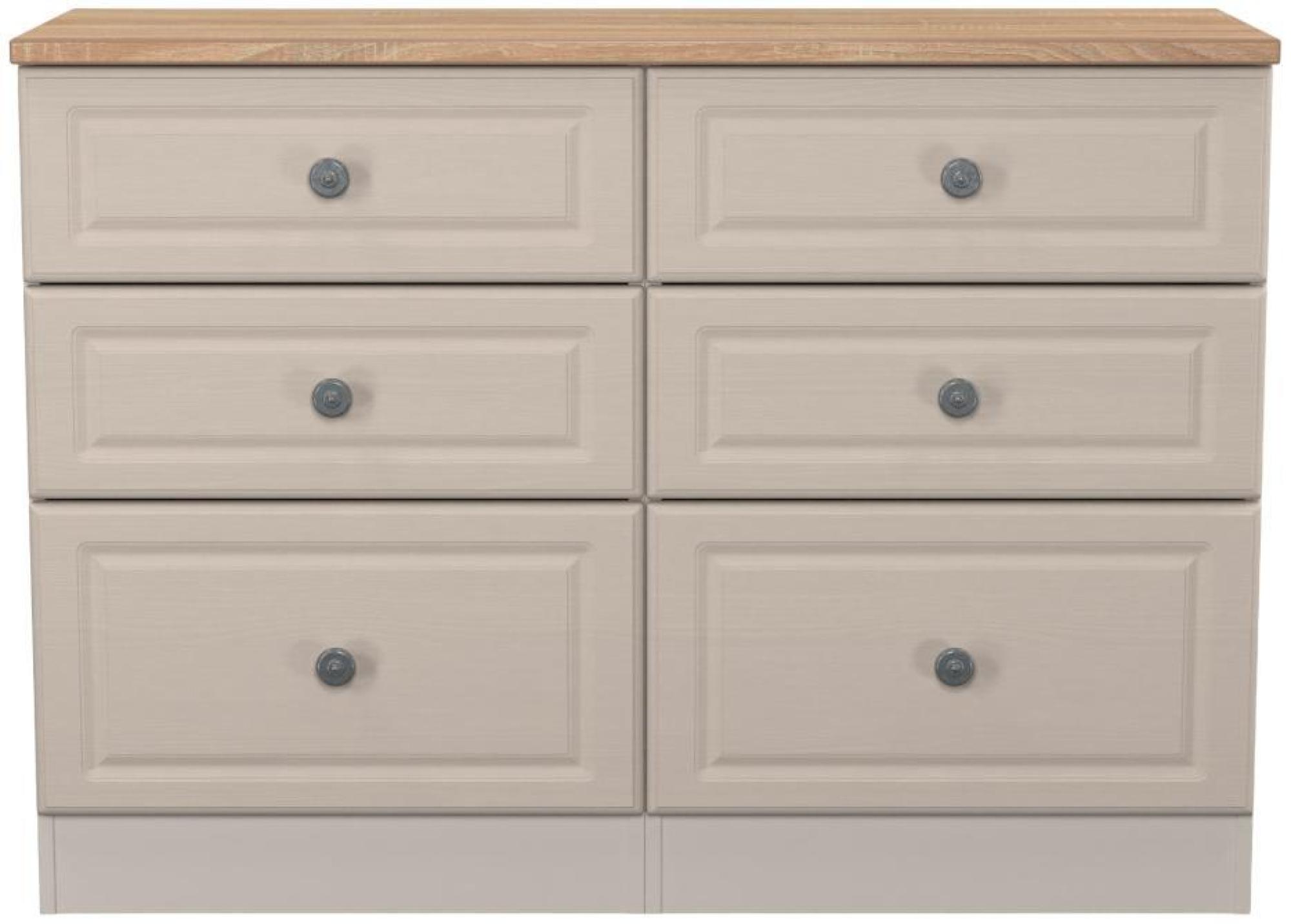 Norfolk Cashmere and Oak Effect 6 Drawer Midi Chest