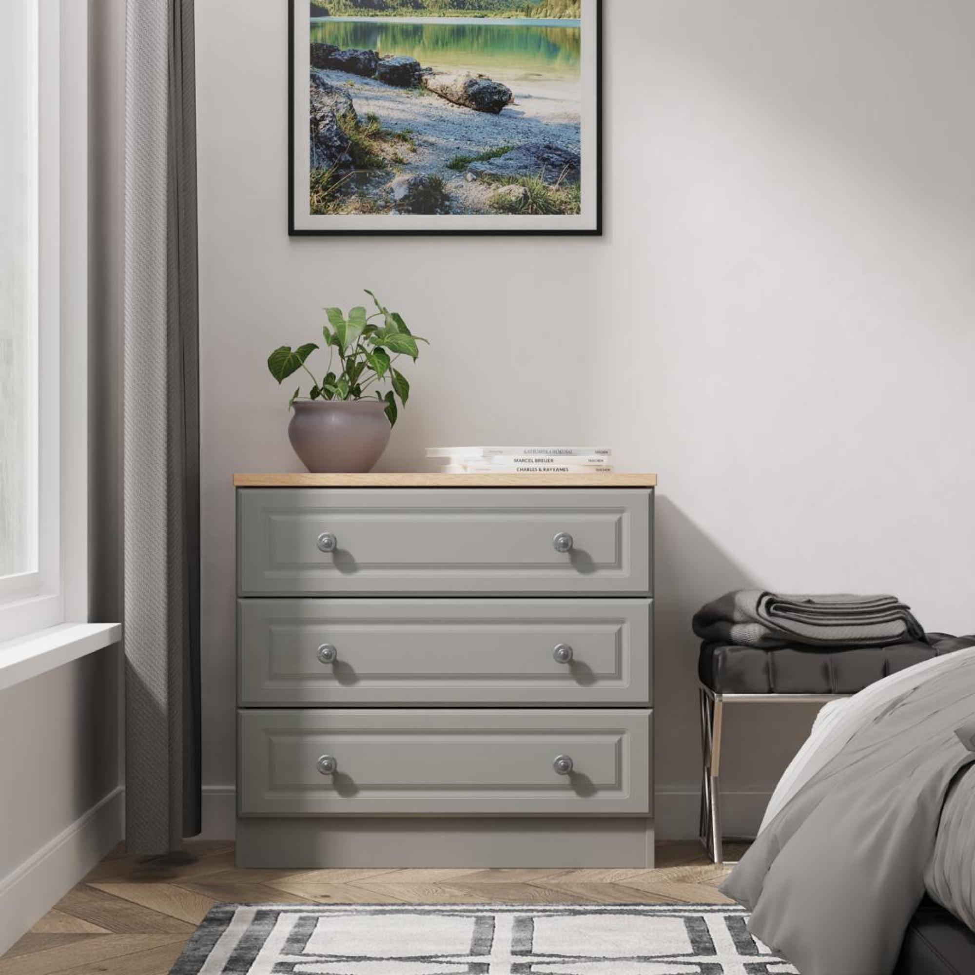 Norfolk Chest - Small - 3 Drawer - Grey and Oak