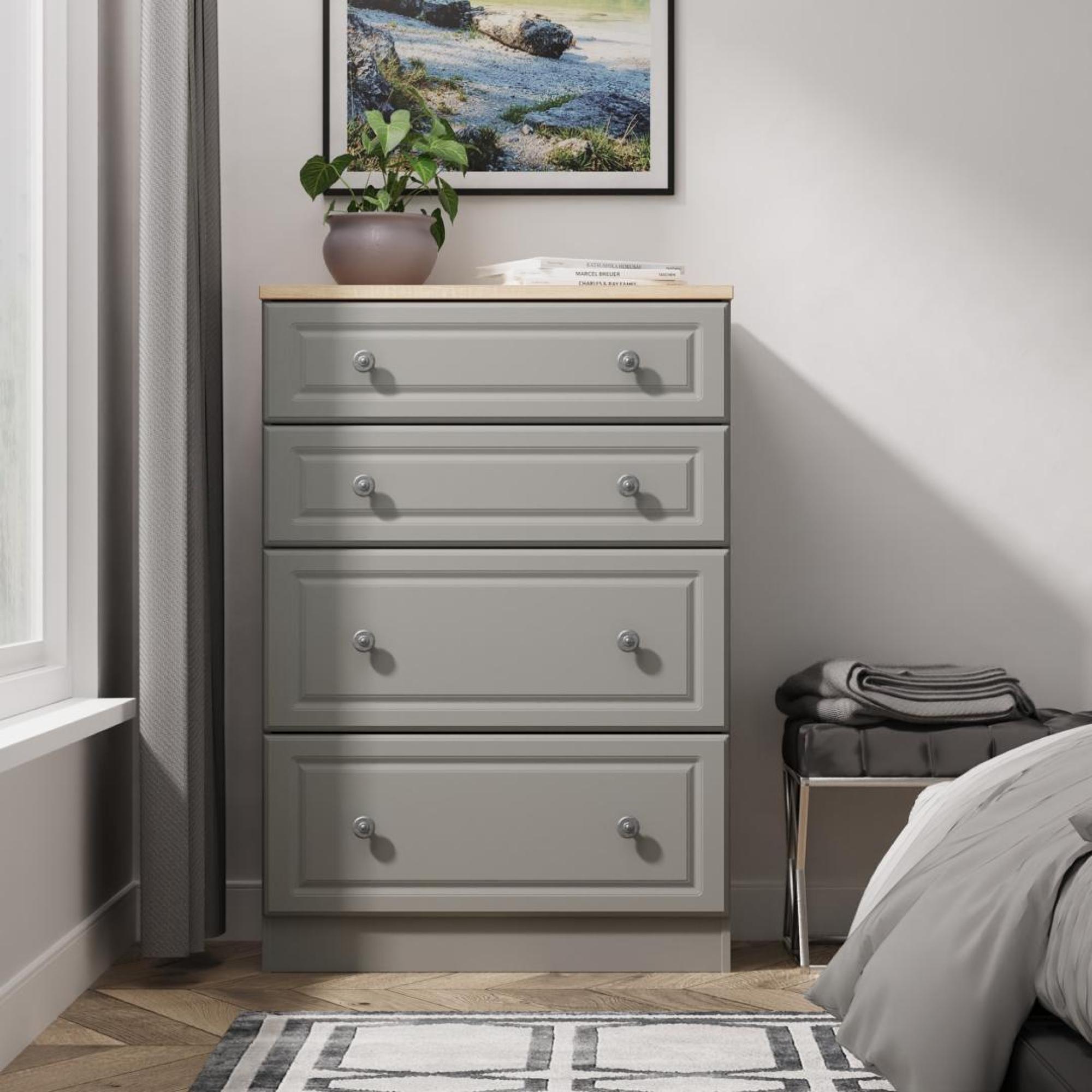 Norfolk Chest - Deep - 4 Drawer - Grey and Oak