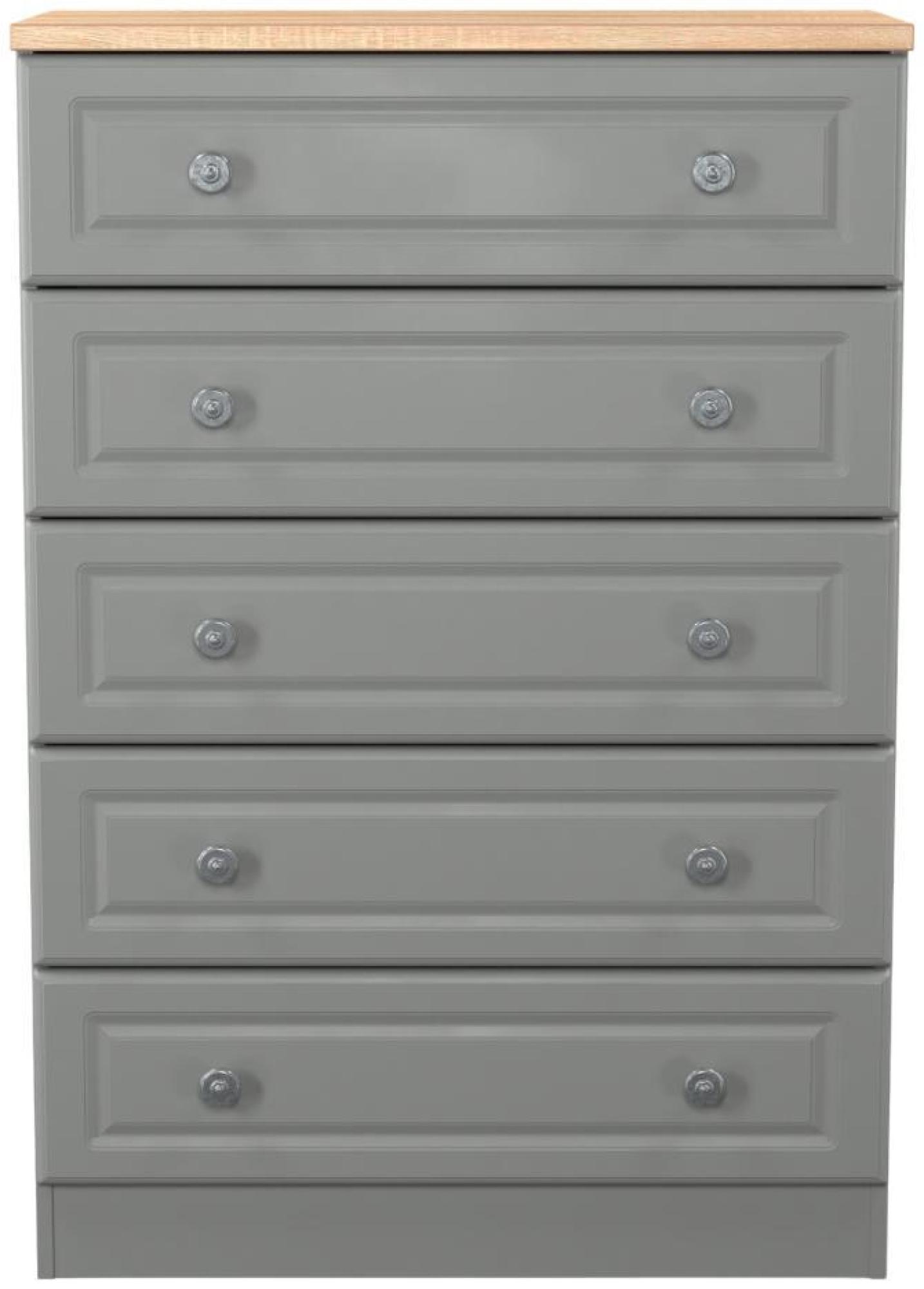 Norfolk Grey and Oak Effect 5 Drawer Chest