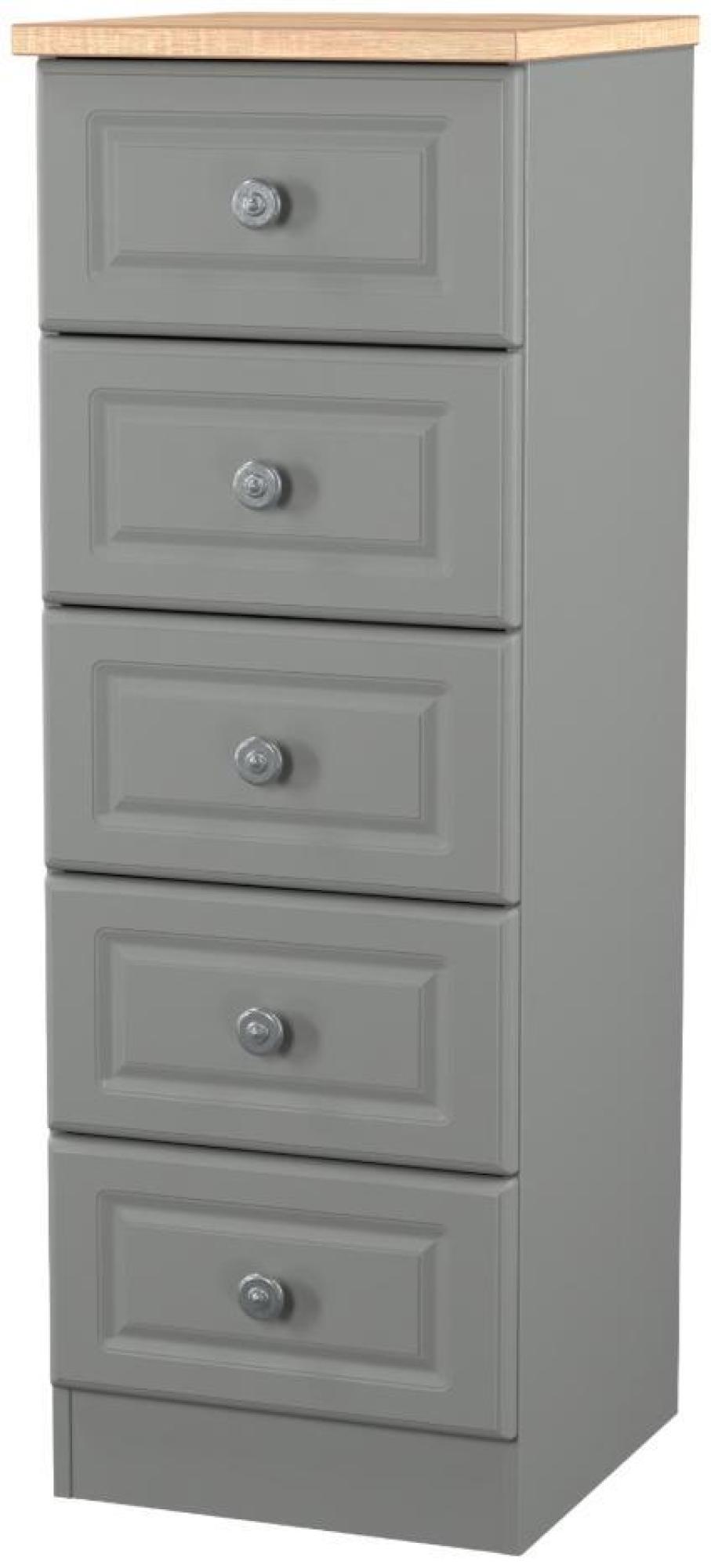 Norfolk Chest - Narrow - 5 Drawer - Grey and Oak