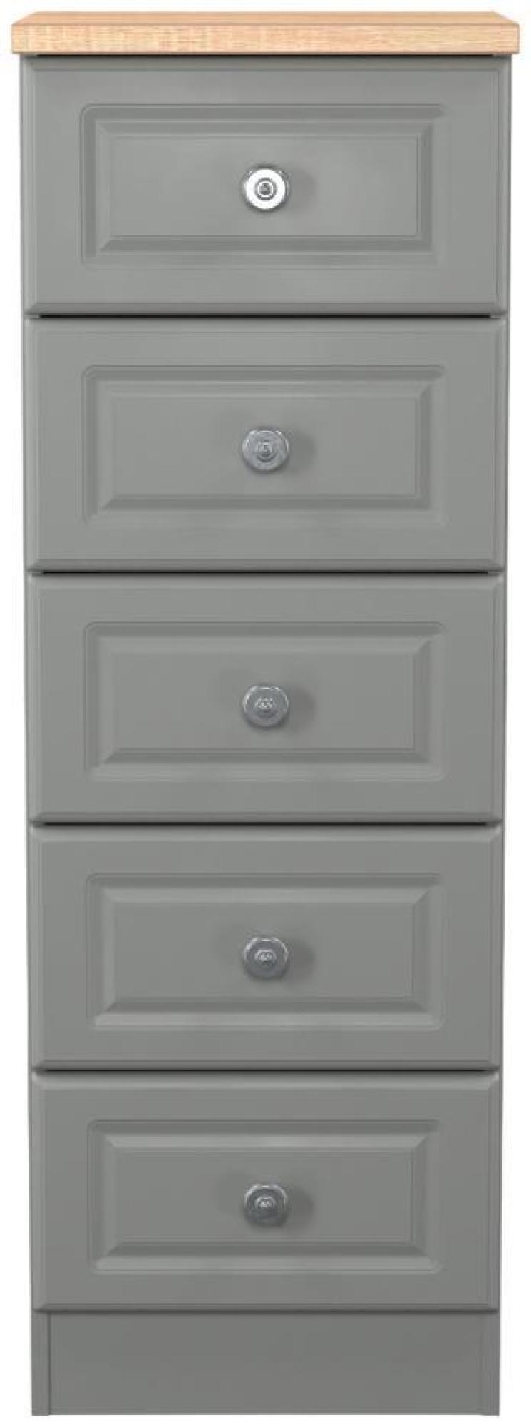 Norfolk Grey and Oak Effect 5 Drawer Narrow Chest