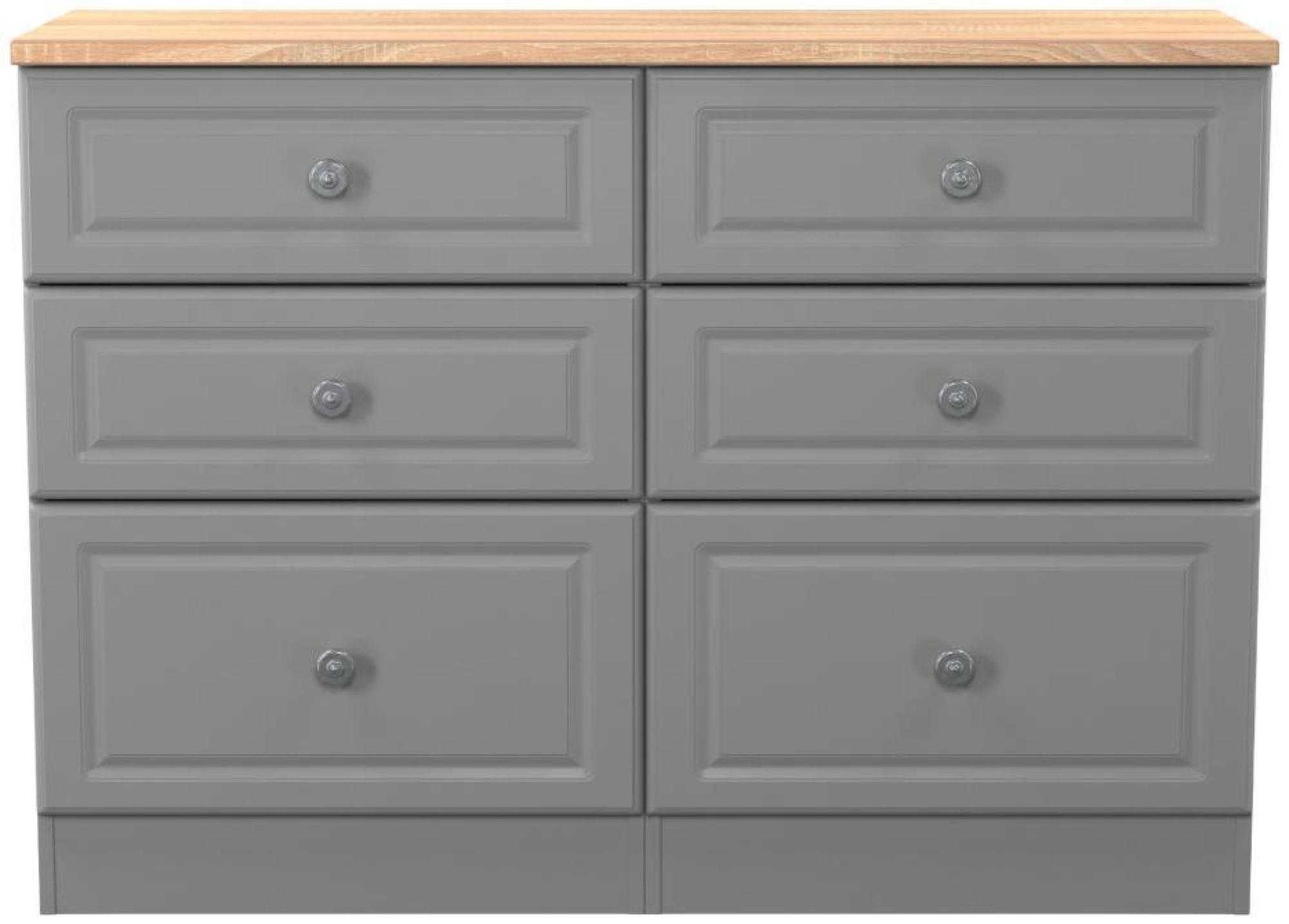 Norfolk Grey and Oak Effect 6 Drawer Midi Chest