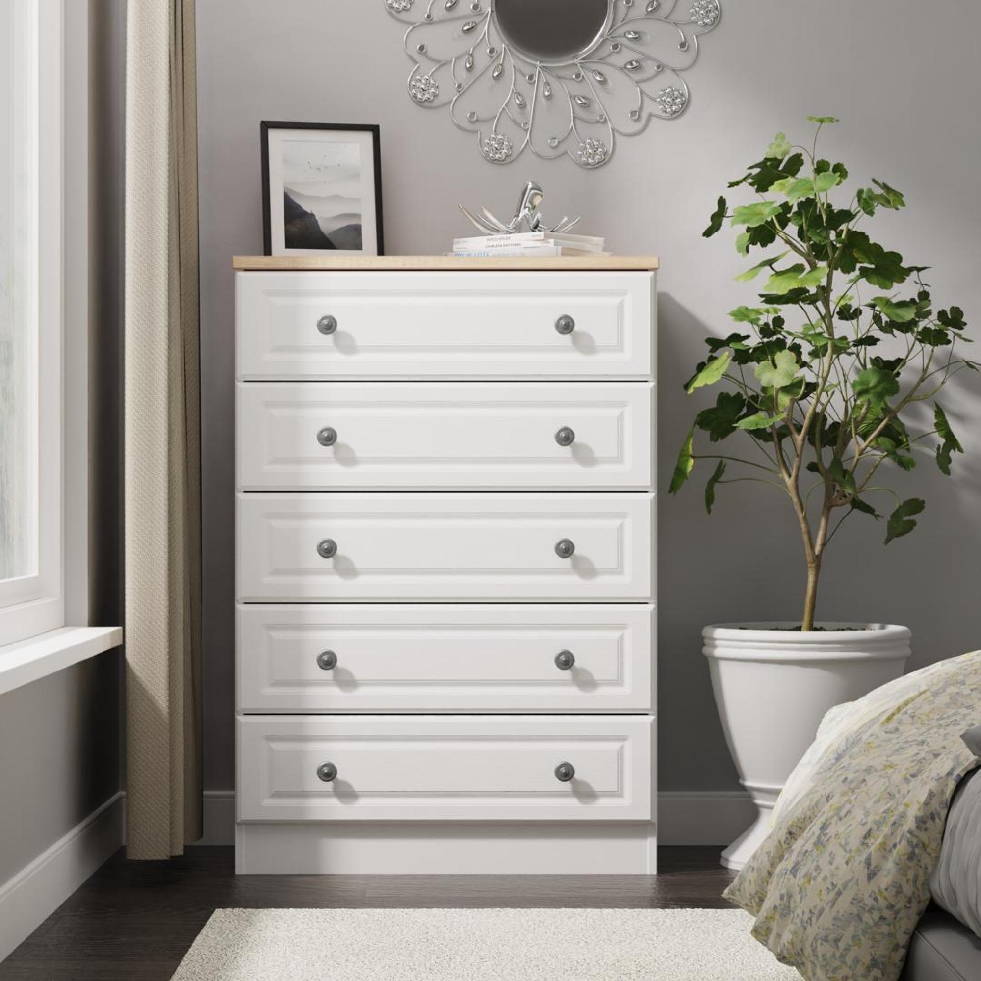 Norfolk Chest - 5 Drawer - White and Oak