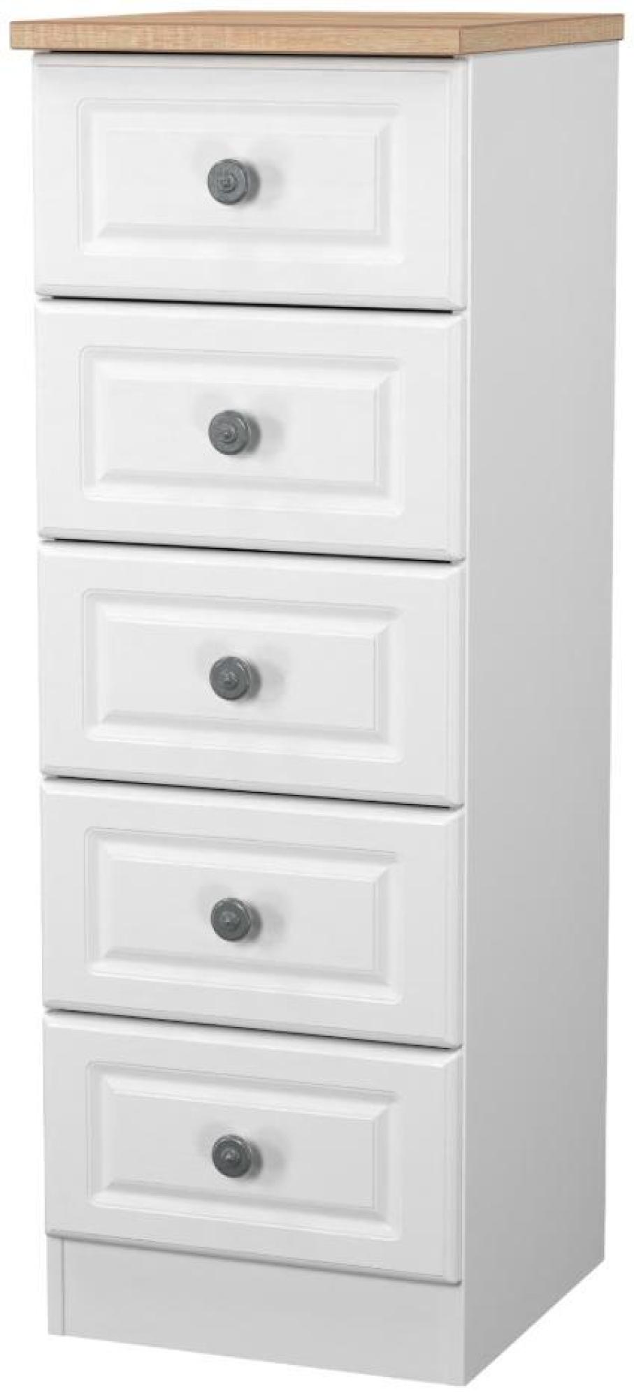 Norfolk Chest - Narrow - 5 Drawer - White and Oak