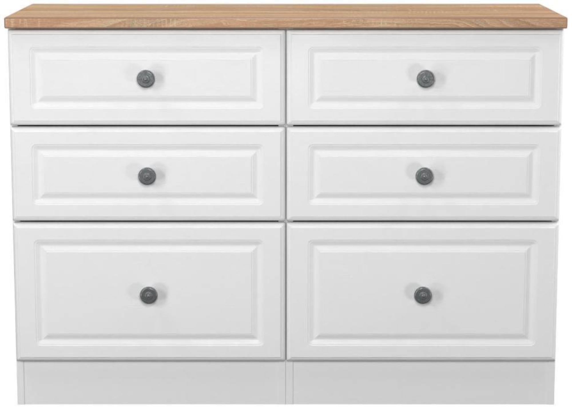 Norfolk White and Oak Effect Oak 6 Drawer Midi Chest