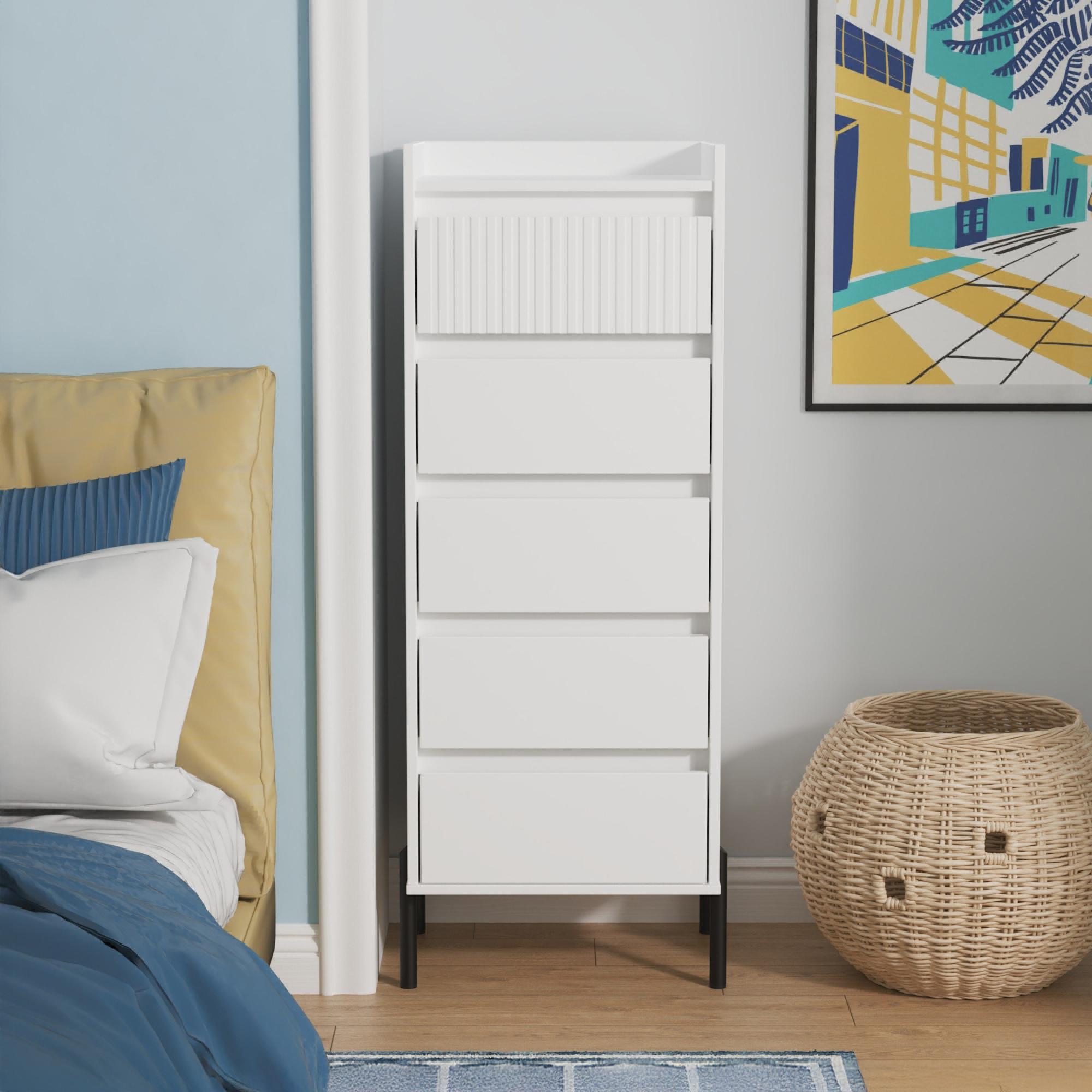 Osaka Chest - 5 Drawer - Narrow - White Matt Fluted
