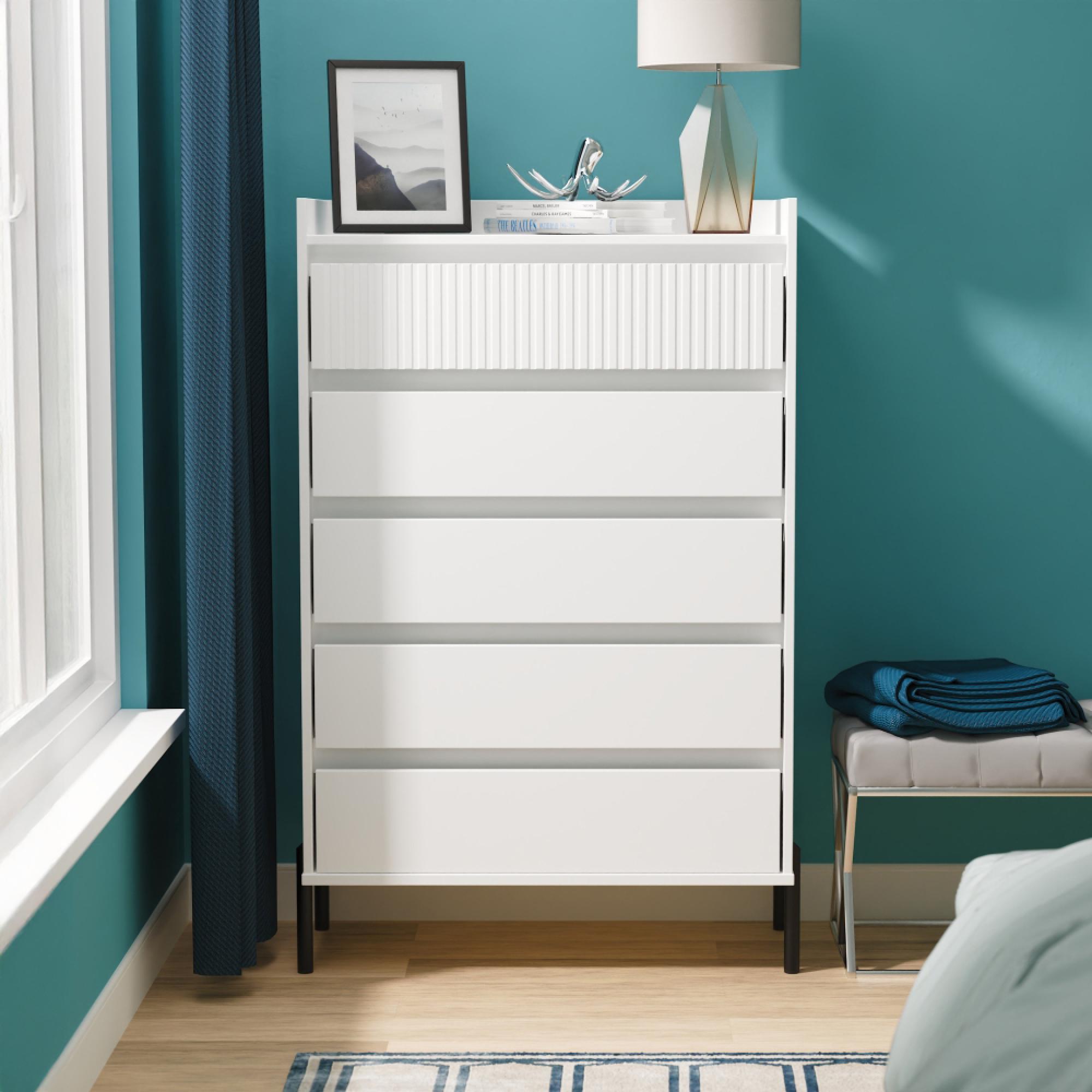 Osaka Chest - 5 Drawer - Wide - White Matt Fluted
