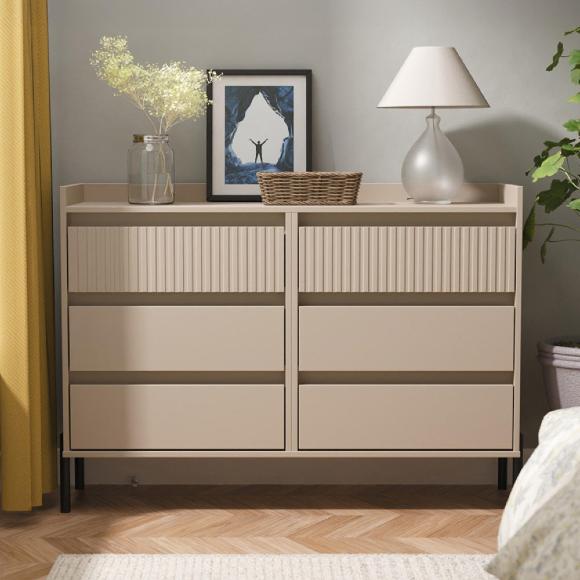 Osaka Chest - 6 Drawer - Midi - Mushroom Matt Fluted