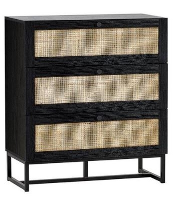 Padstow Chest of Drawers - 3 Drawer - Small - Black and Rattan