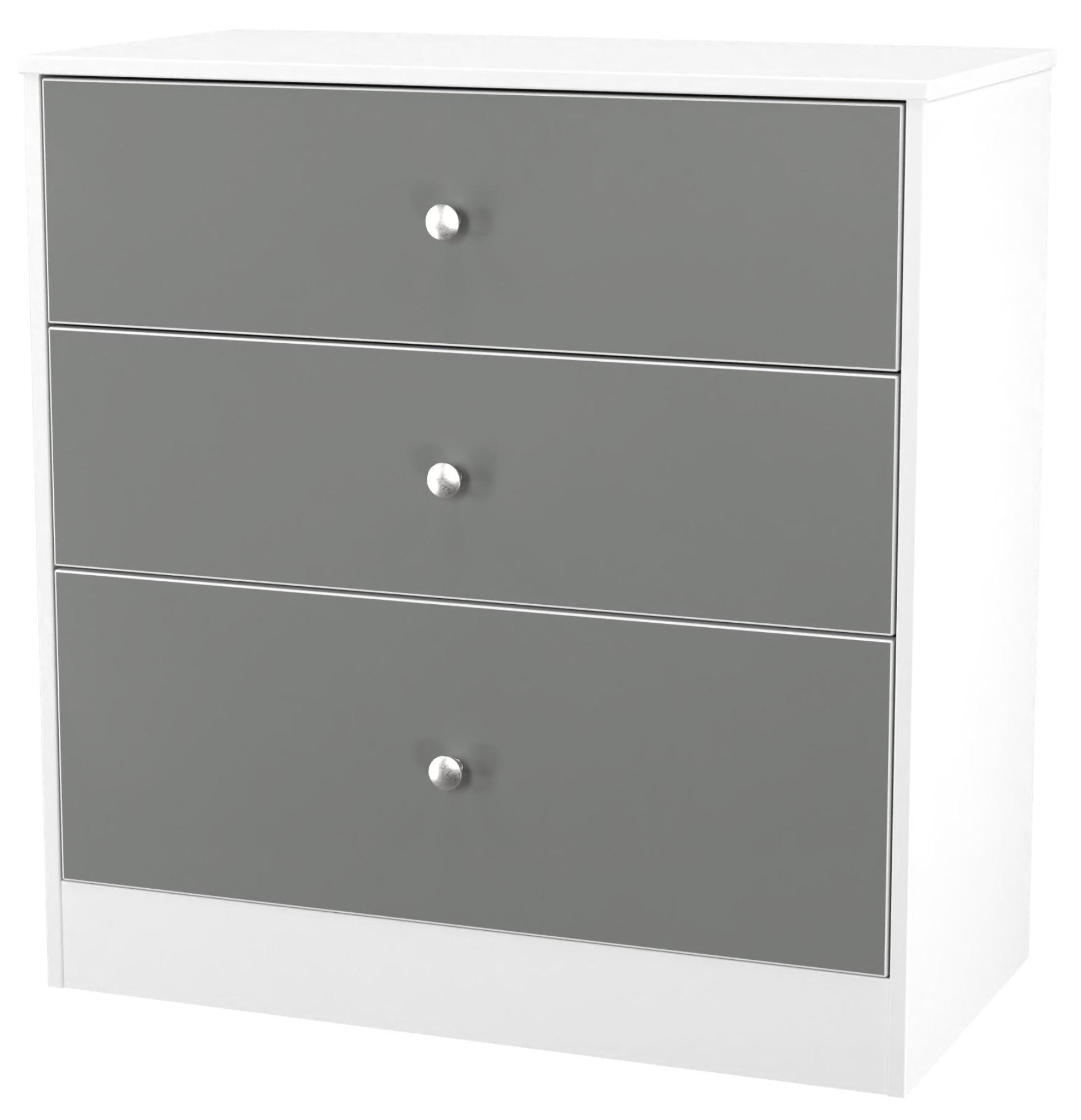 Padstow Chest - Deep - 3 Drawer - Grey and White