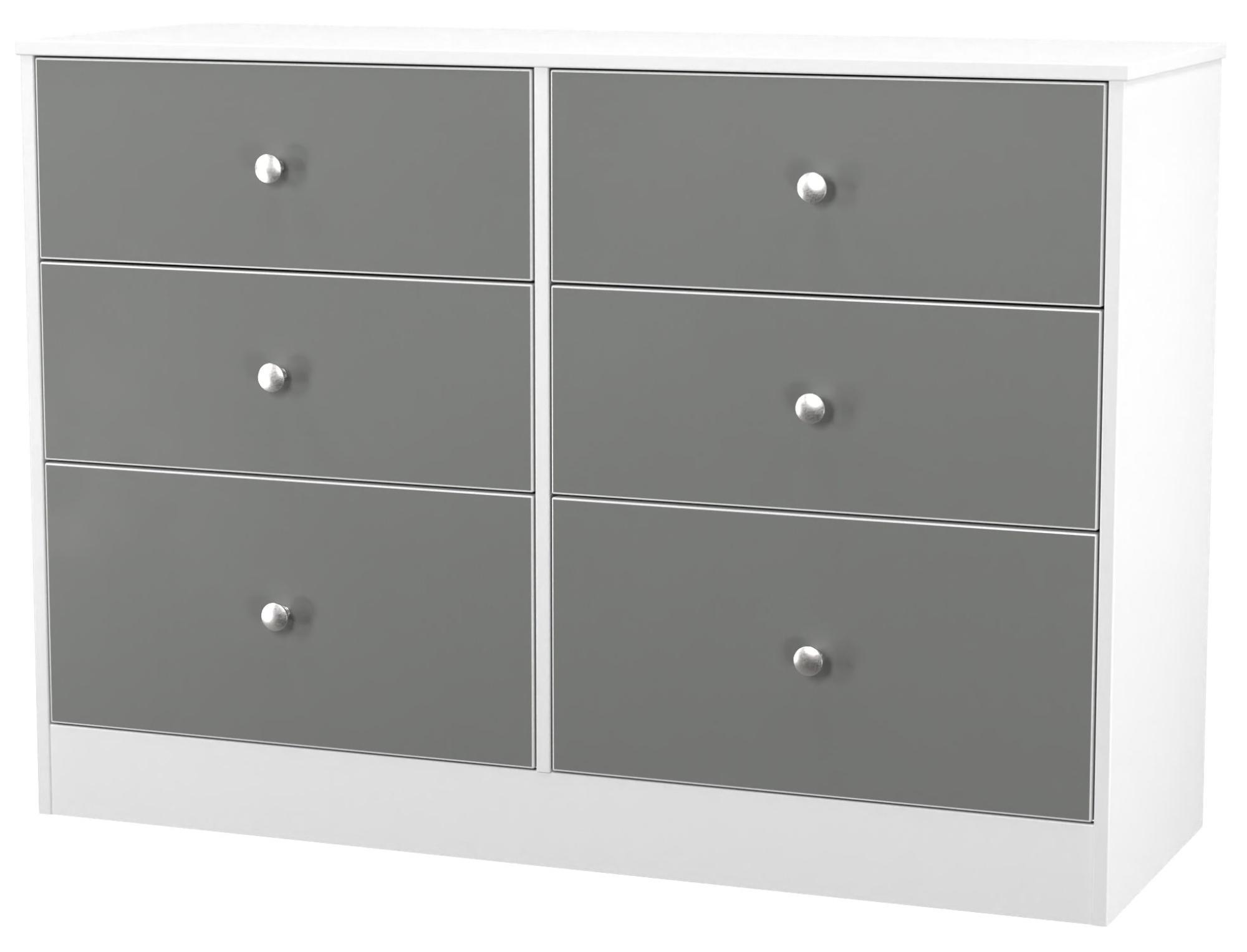 Padstow Chest - Midi - 6 Drawer - Grey and White Matt
