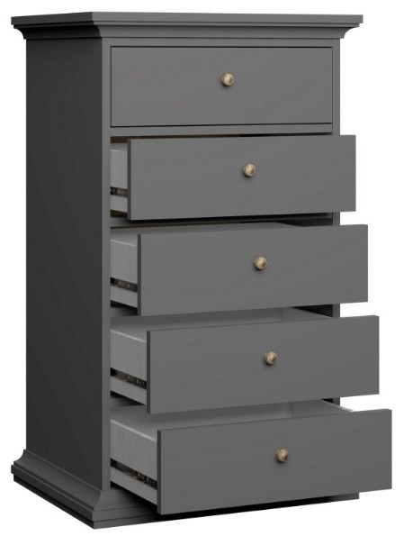 Paris Grey 5 Drawer Narrow Chest