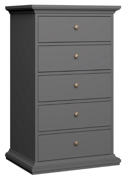 Paris Grey 5 Drawer Narrow Chest