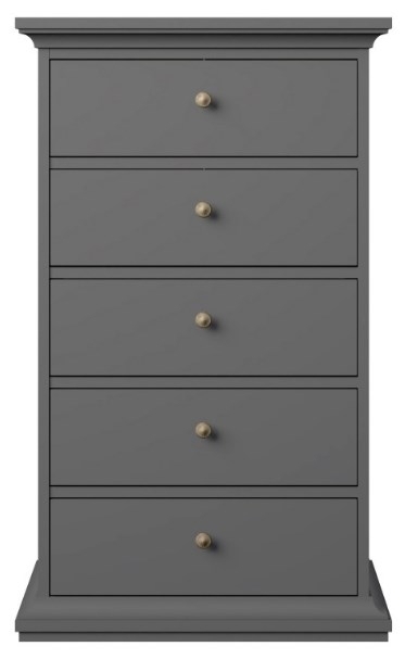Paris Grey 5 Drawer Narrow Chest