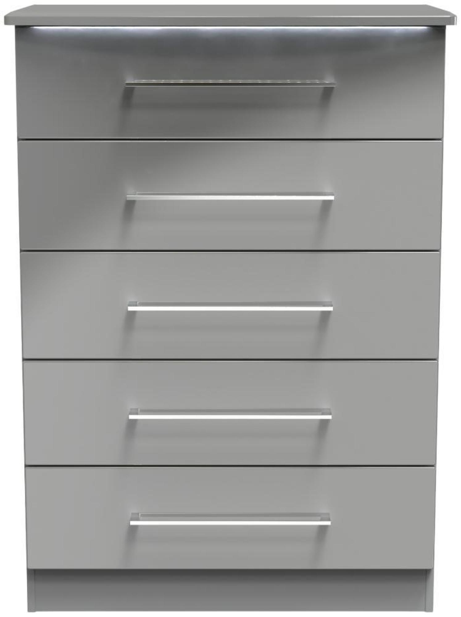 Paris Grey Gloss 5 Drawer Chest