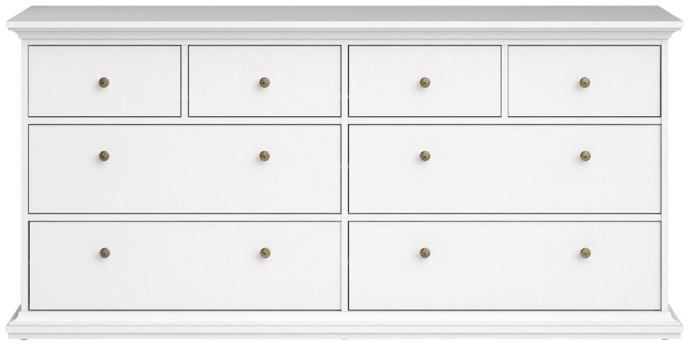 Paris White 8 Drawer Wide Chest