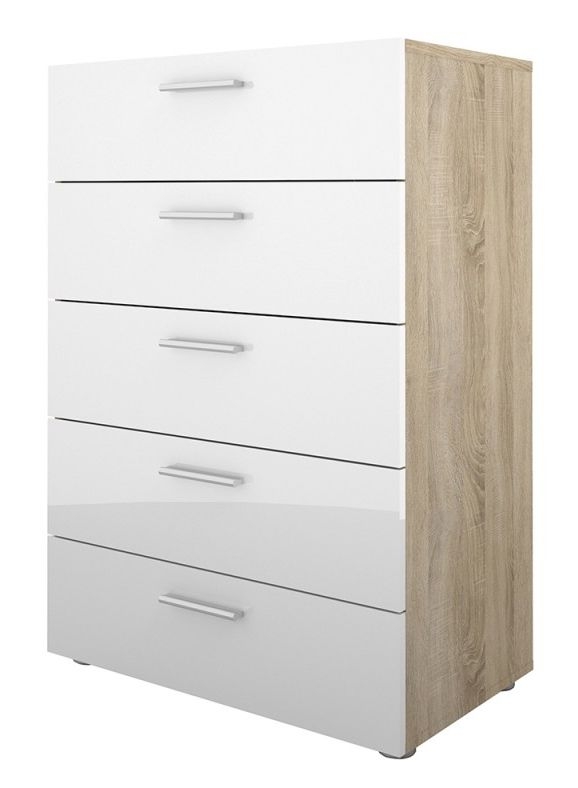 Pepe Oak Effect and White Gloss 5 Drawer Chest