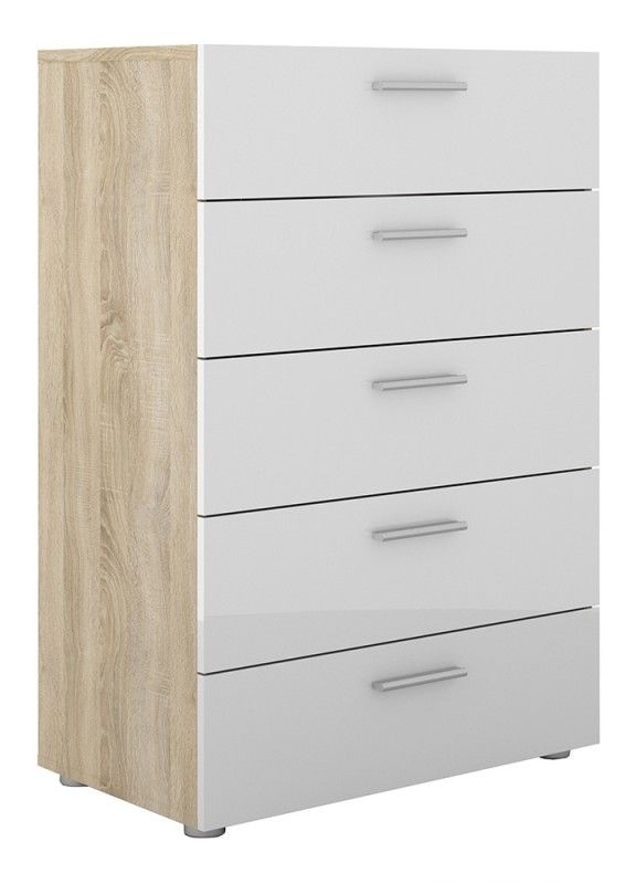 Pepe Oak Effect and White Gloss 5 Drawer Chest