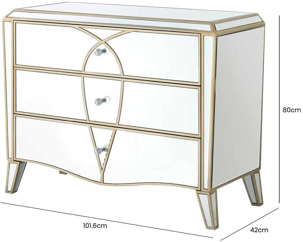 Pristina Chest - 3 Drawer - Champagne Mirrored