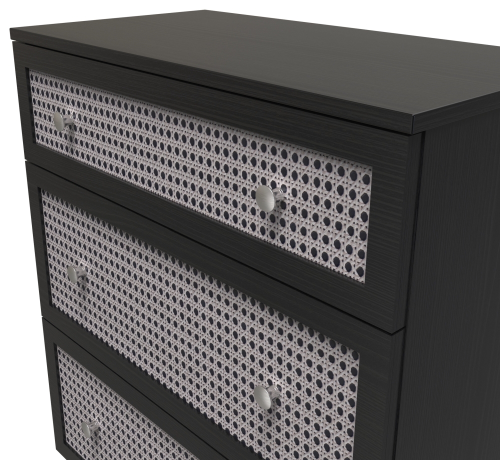Rattan and Black Ash Chest - Deep - 3 Drawer