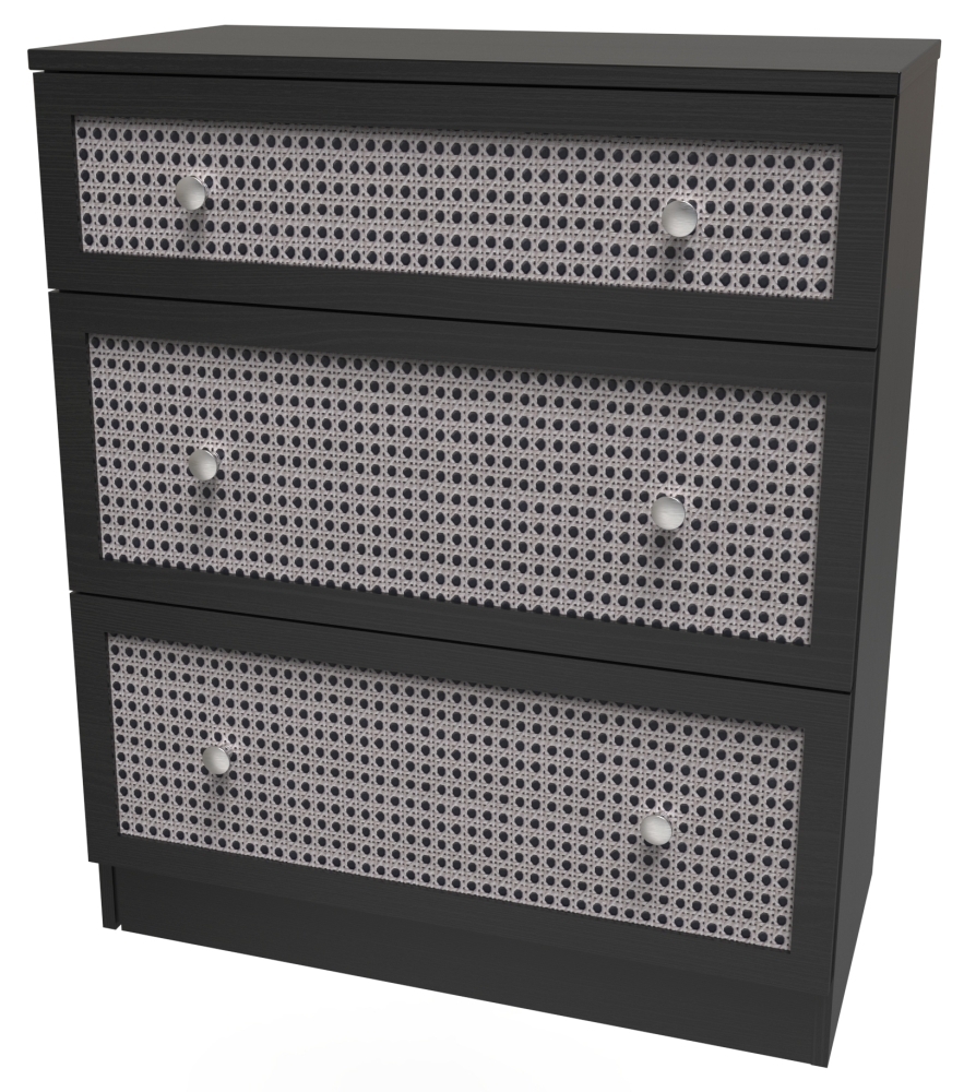 Rattan and Black Ash Chest - Deep - 3 Drawer