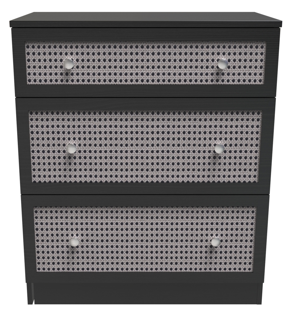 Rattan and Black Ash 3 Drawer Deep Chest