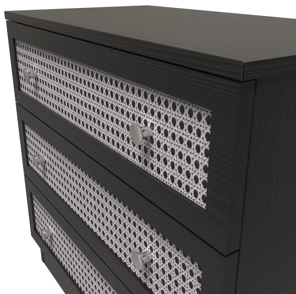 Rattan and Black Ash Chest - Small - 3 Drawer