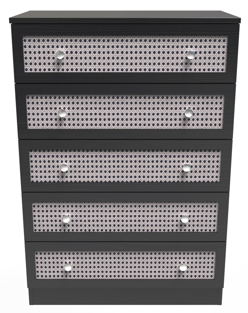 Rattan and Black Ash 5 Drawer Chest
