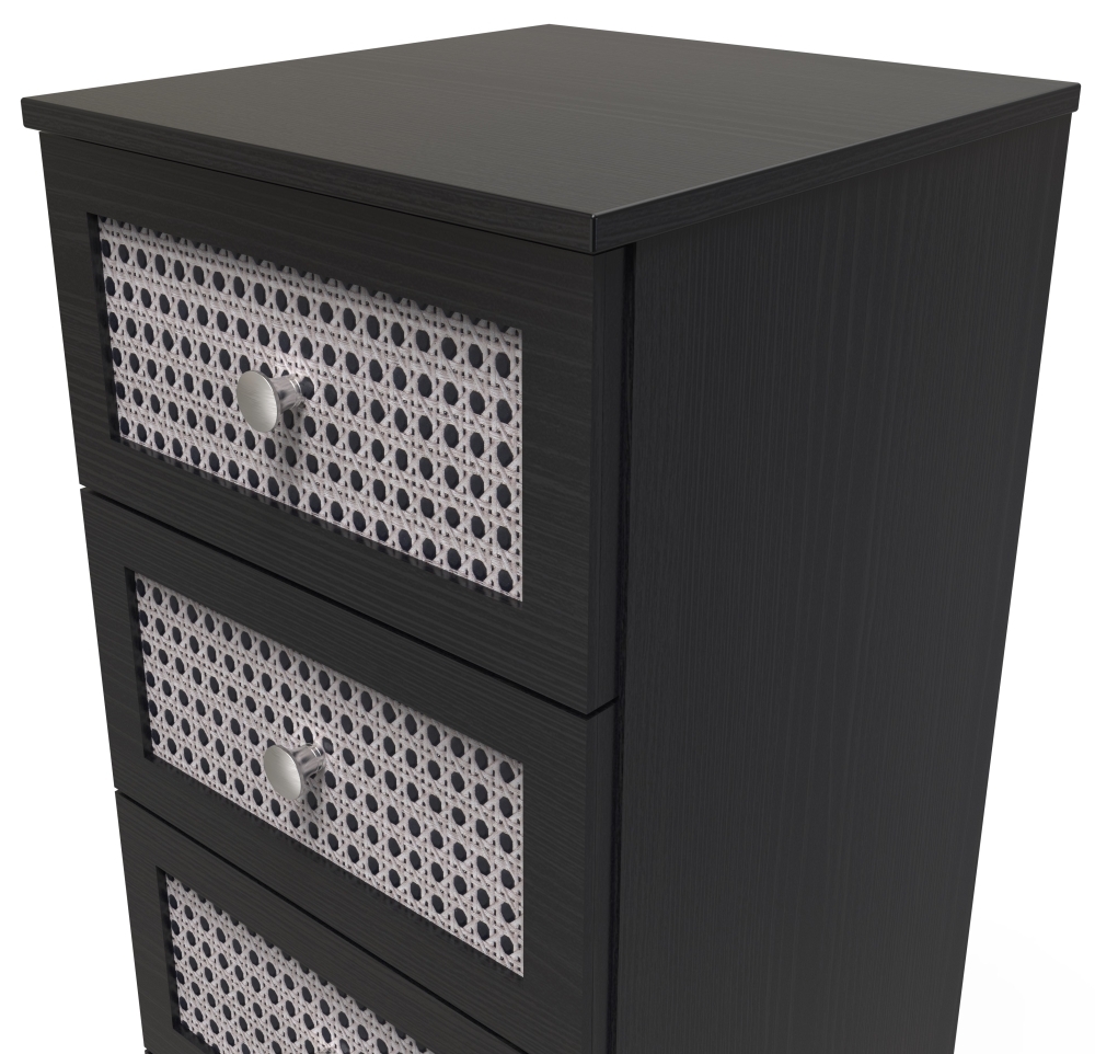 Rattan and Black Ash Chest - Narrow - 5 Drawer