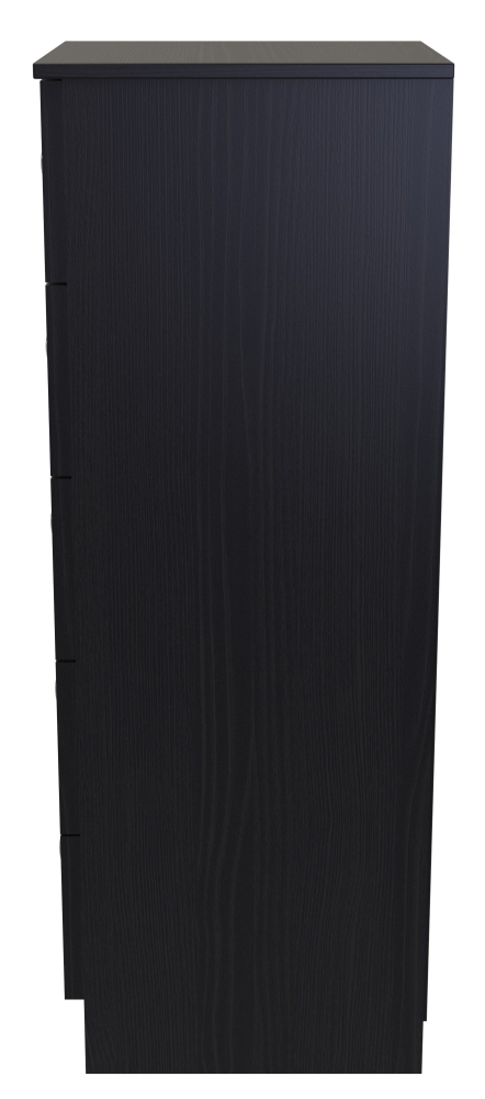 Rattan and Black Ash Chest - Narrow - 5 Drawer