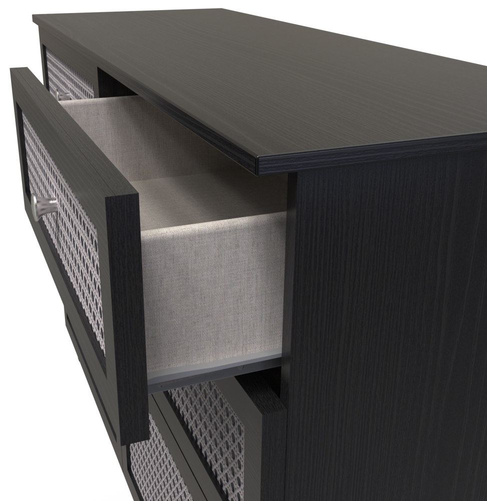 Rattan and Black Ash Chest - Midi - 6 Drawer