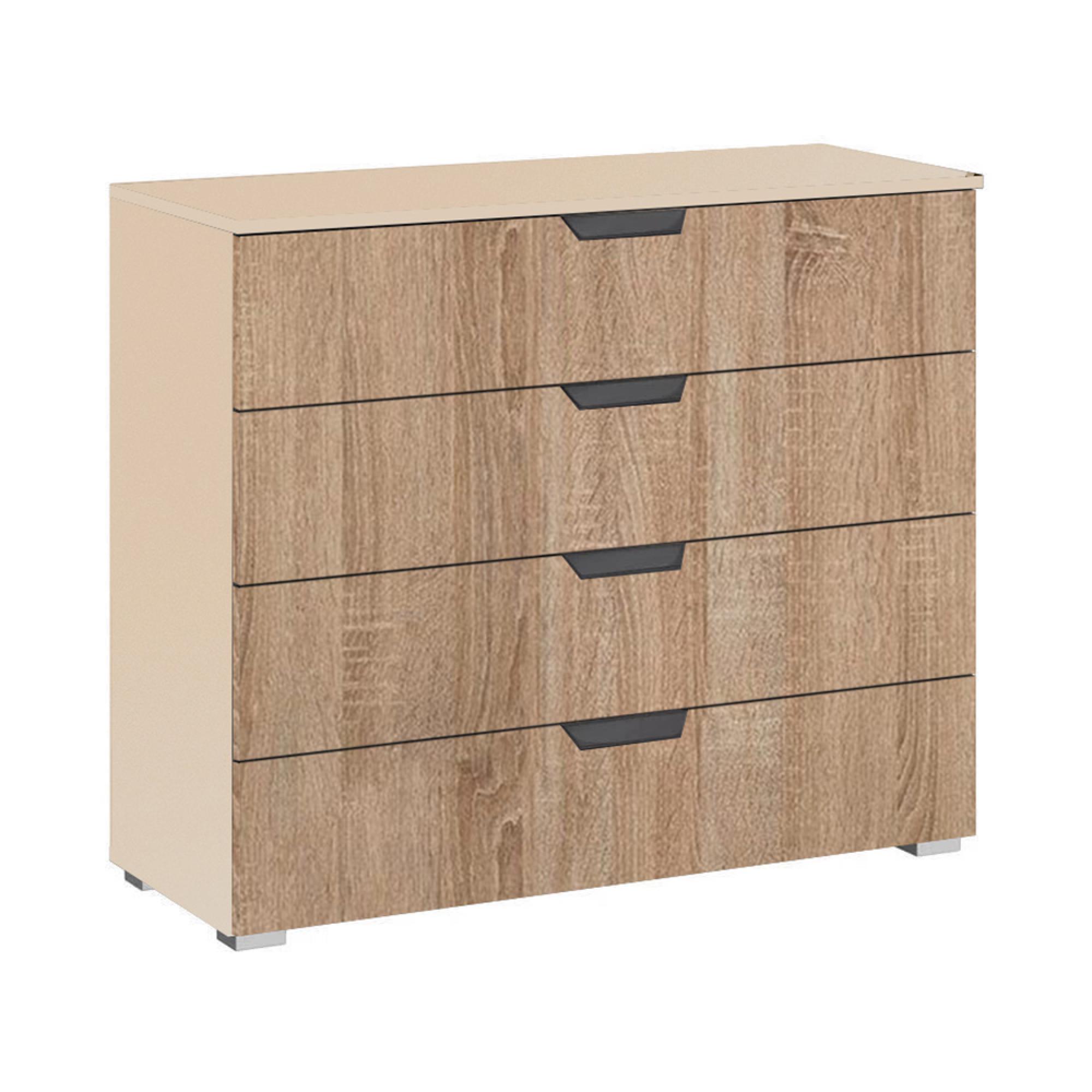 Aditio Wide Chest - 4 Drawer - Champagne & Sonoma Oak