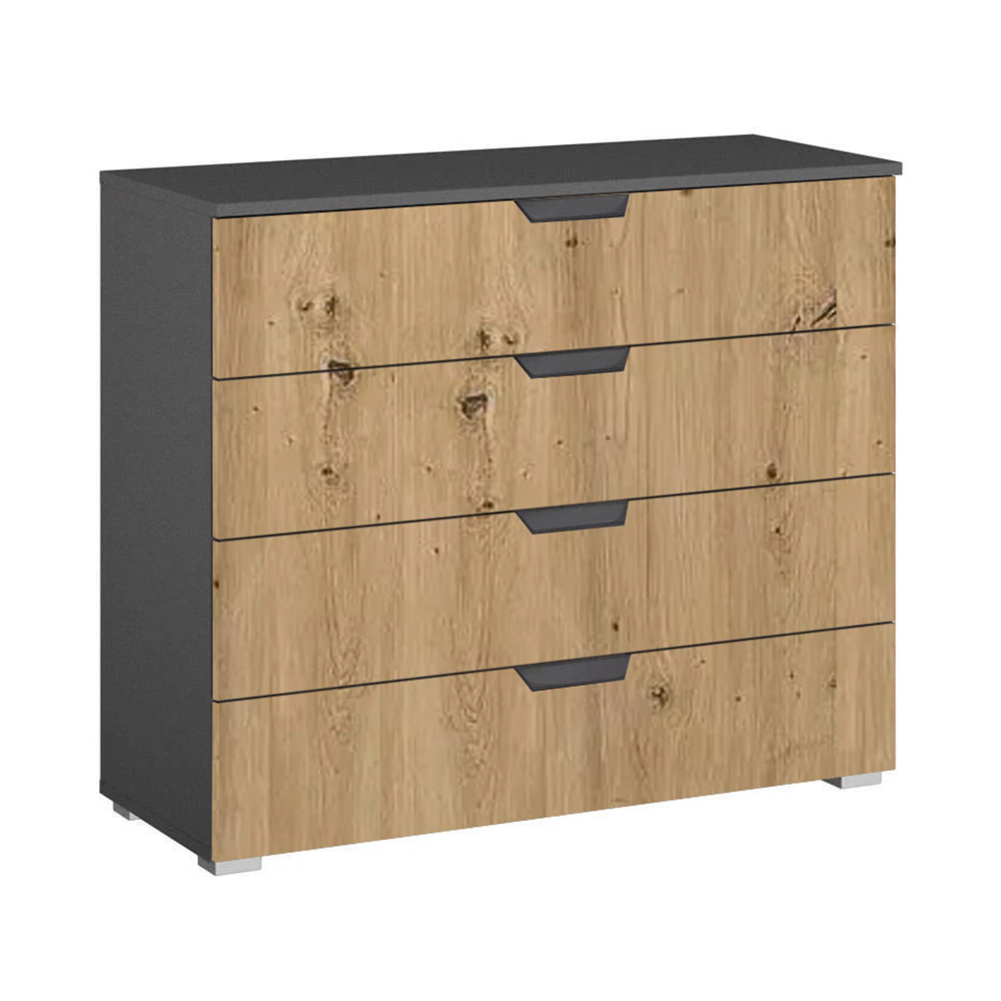 Aditio Wide Chest - 4 Drawer - Metallic Dark Grey & Artisan Oak