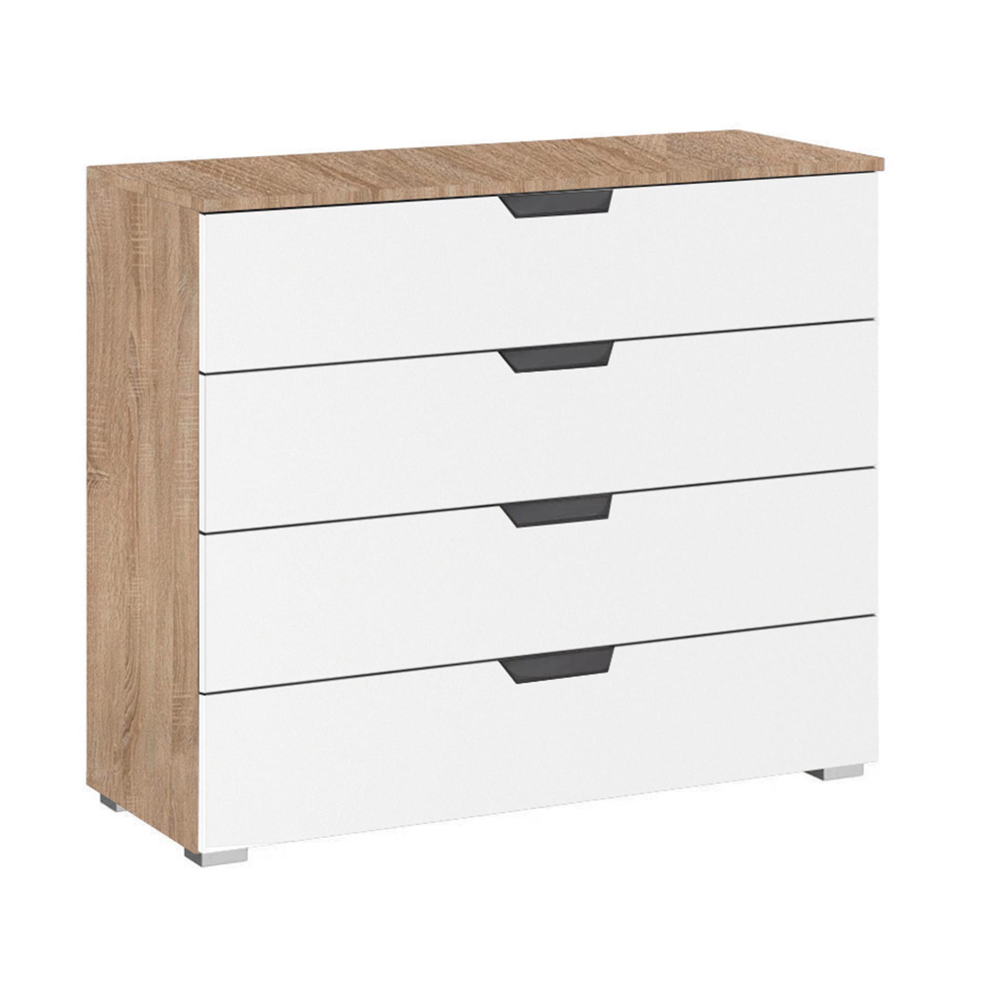 Aditio Wide Chest - 4 Drawer - Sonoma Oak & Alpine White