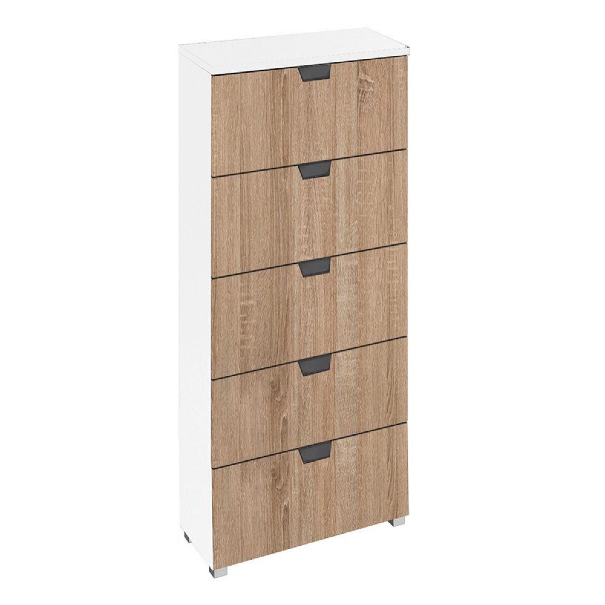 Aditio Tall Chest - 5 Drawer - Alpine White & Sonoma Oak