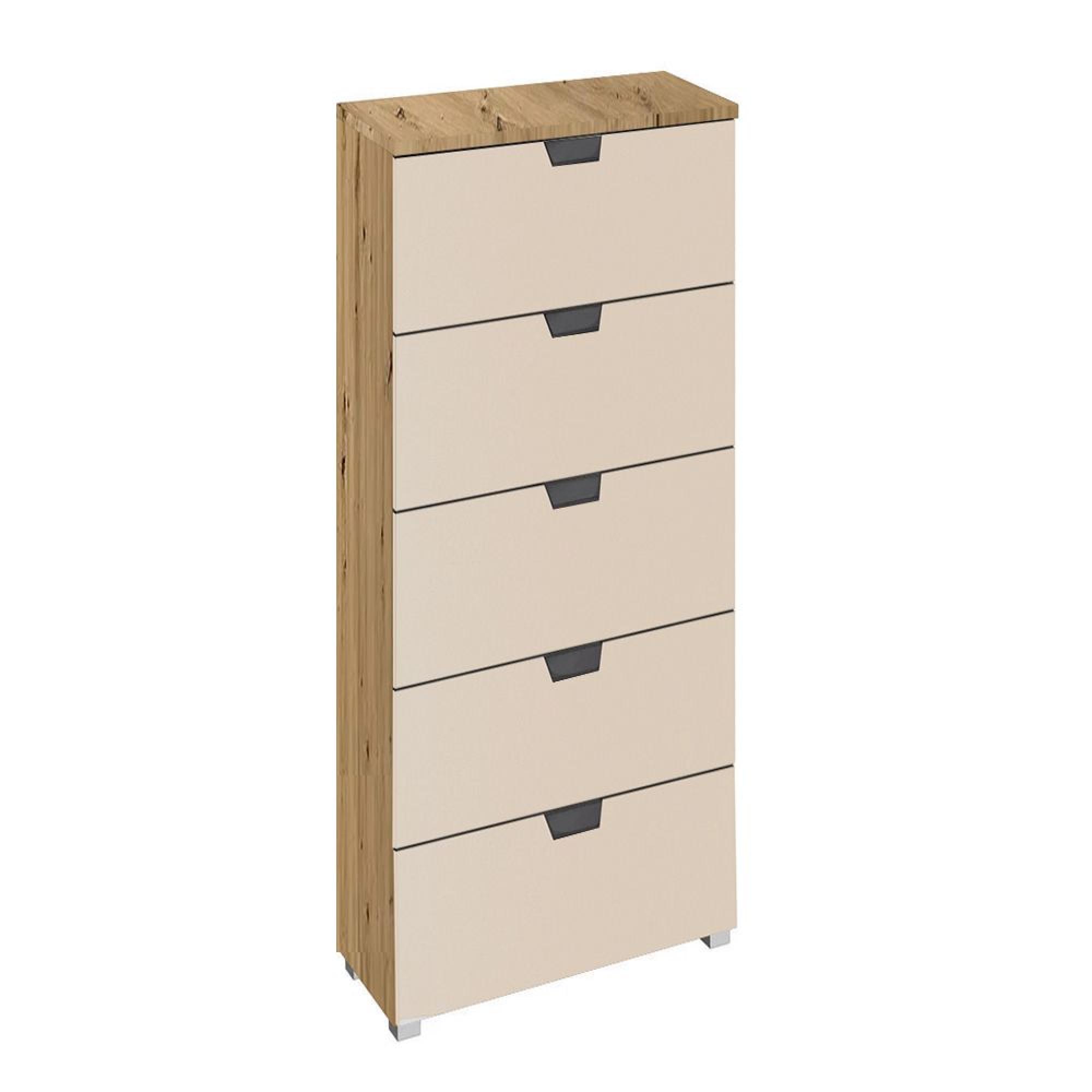 Aditio Tall Chest - 5 Drawer - Artisan Oak & Champagne