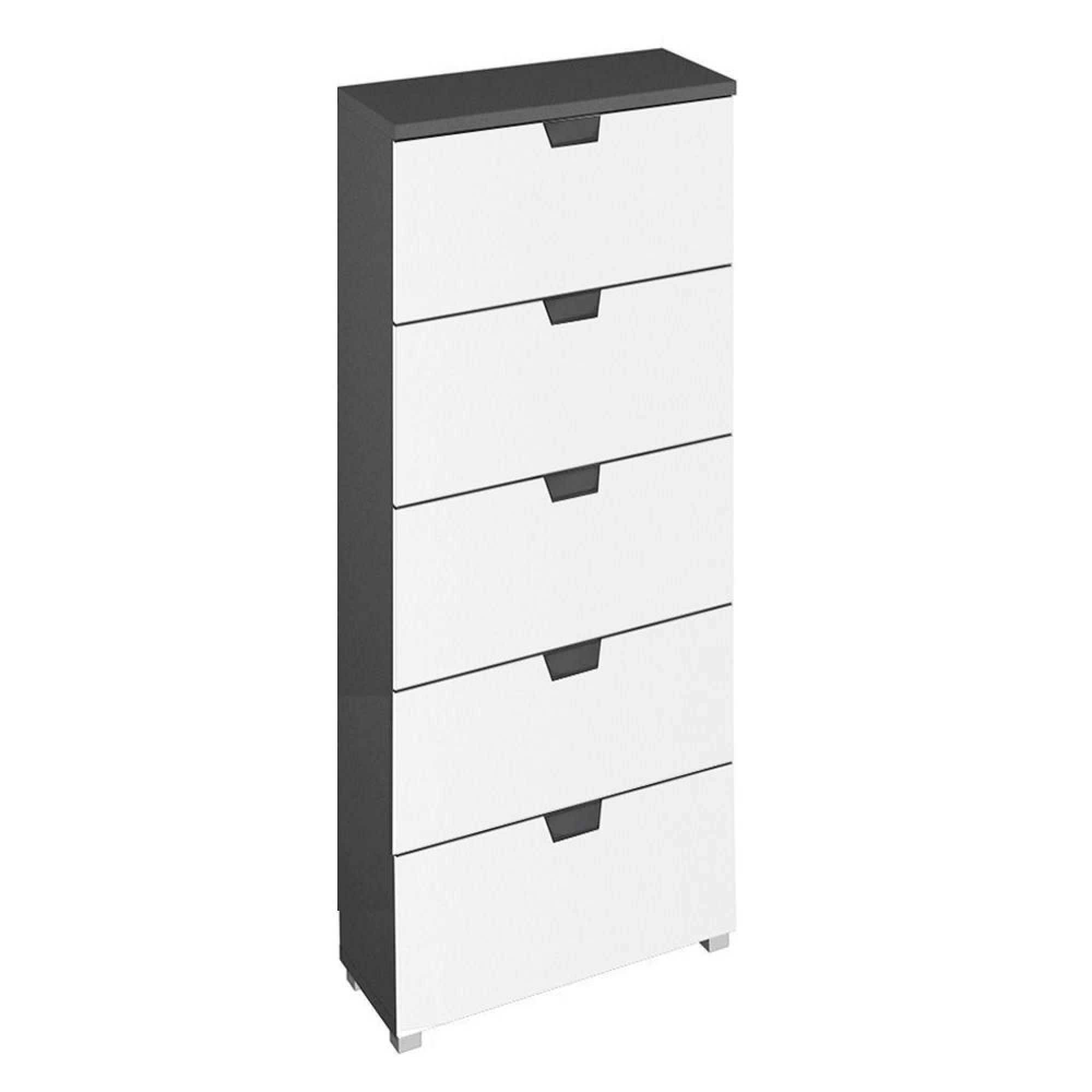 Aditio Tall Chest - 5 Drawer - Metallic Dark Grey & Alpine White