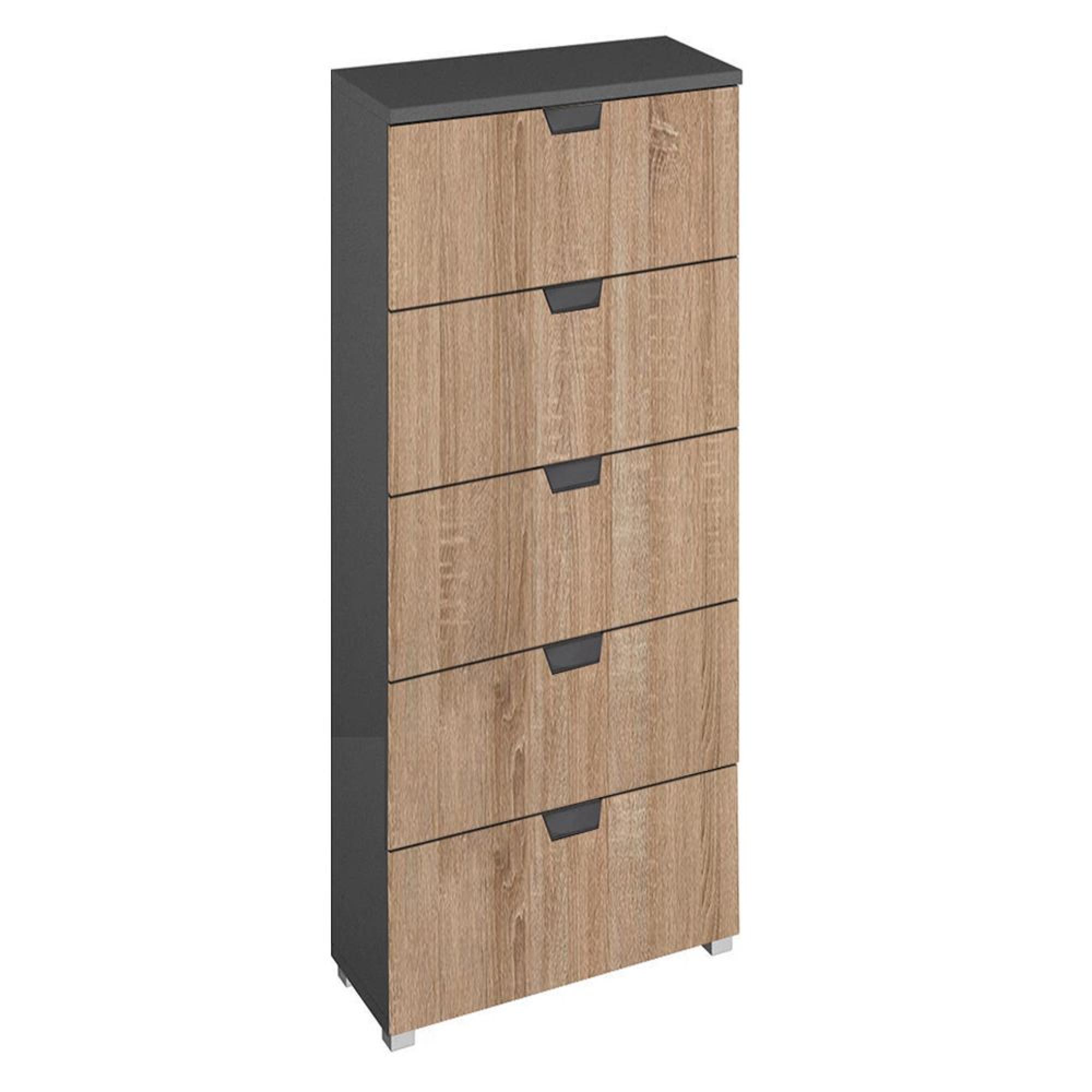 Aditio Tall Chest - 5 Drawer - Metallic Dark Grey & Sonoma Oak